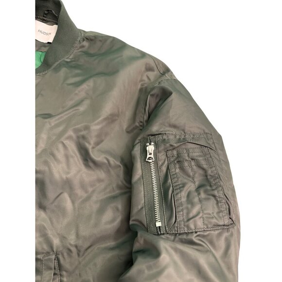 Hudson XL Olive Green Quilted Lining Bomber Jacket With Zippered Sleeve Pocket & - Picture 2 of 5